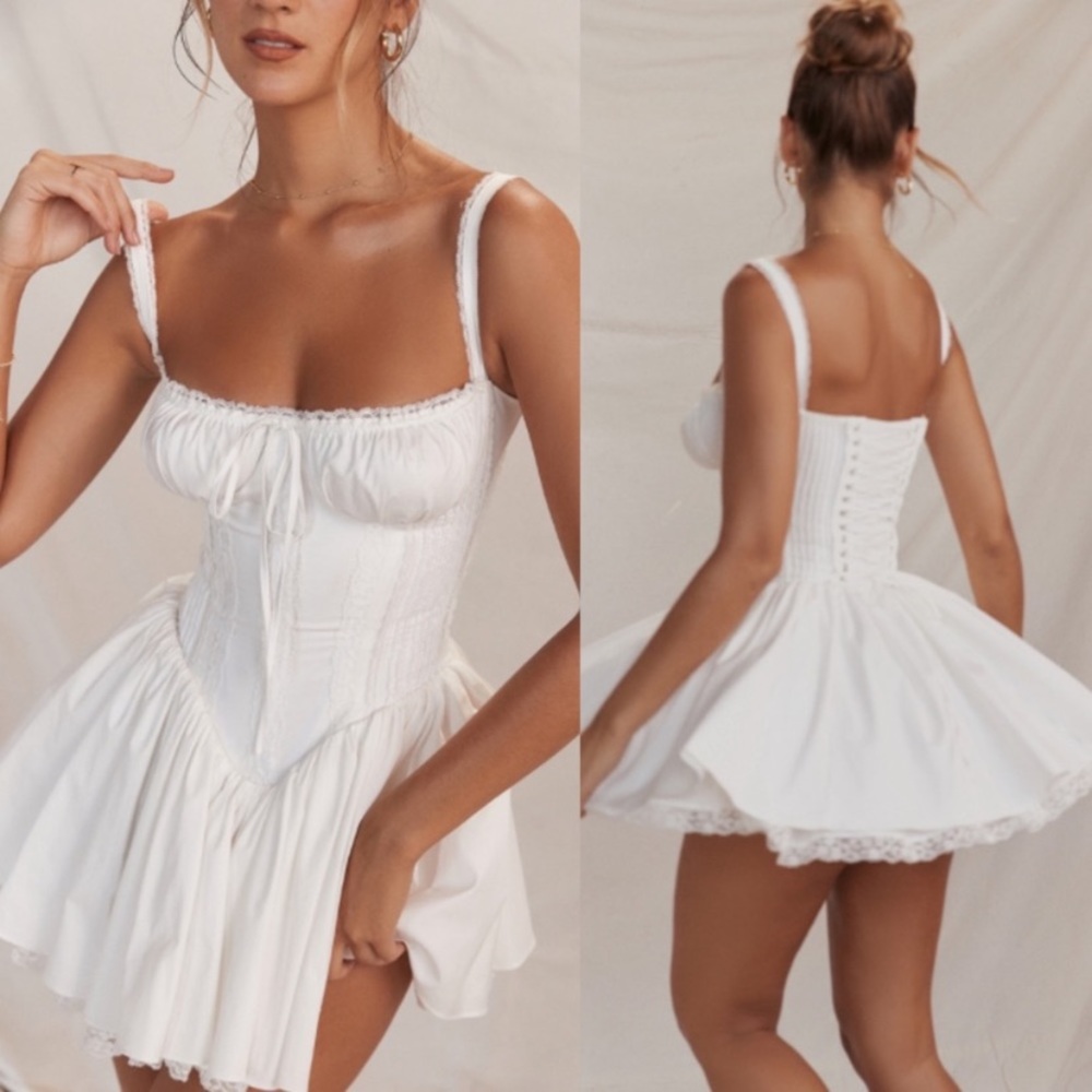 Medium LONGER length HOUSE OF CB 'Pietra' White Corset Mini Dress NWOT